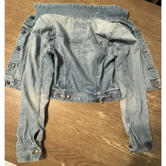 Abercrombie & Fitch Denim Jacket Women Large Blue Button Distressed Y2k 90s - Picture 2 of 11